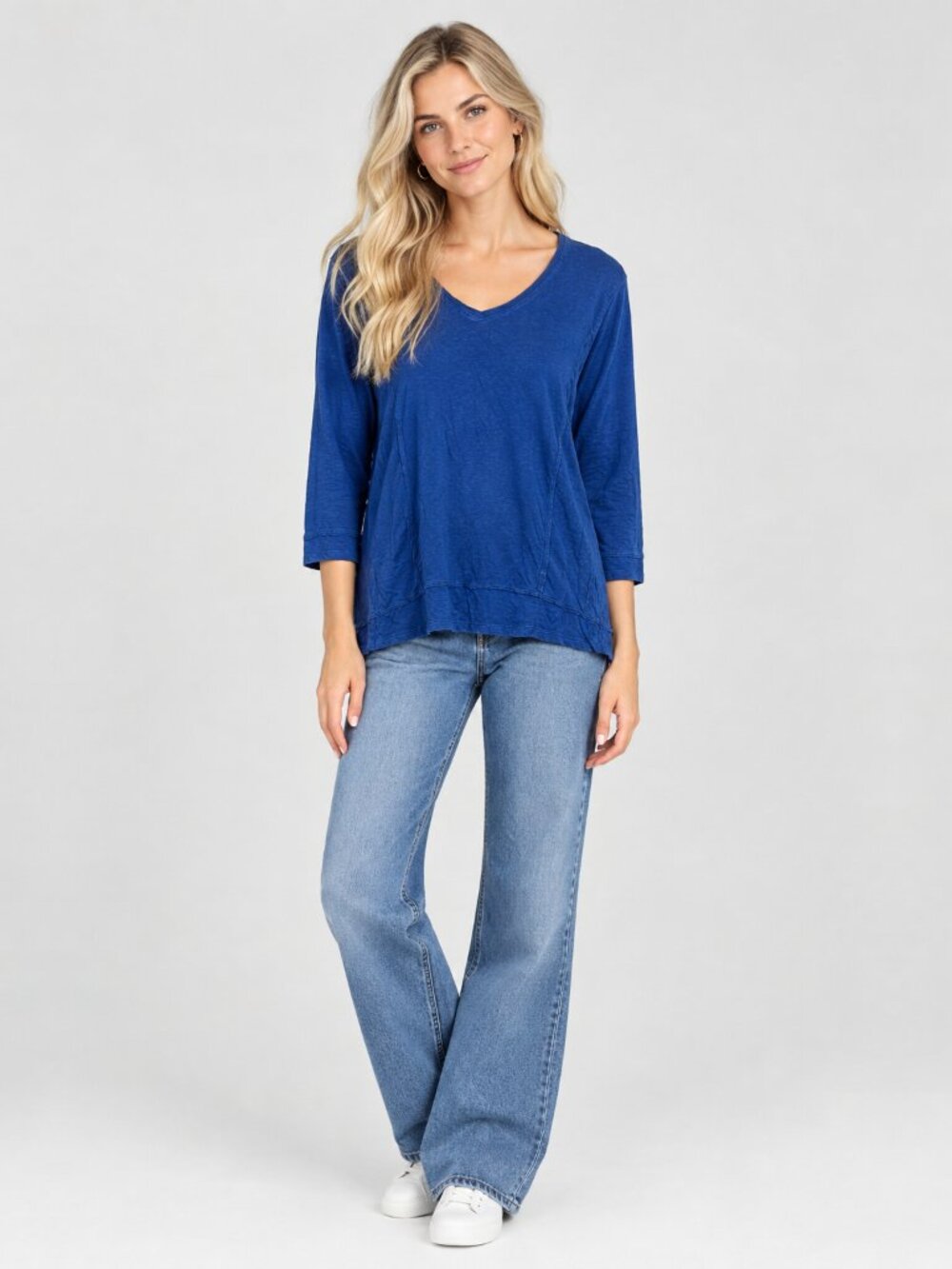 2/$30 Weekends by Chico's Seamed 3/4 Sleeve T-Shirt Blue 16 #A6082
